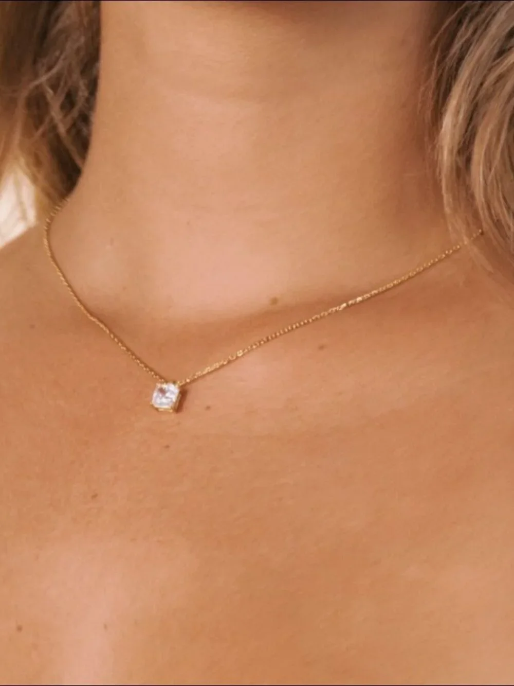 14K Gold Plated Cubic Zirconia Pendant Necklace Adjustable Slider